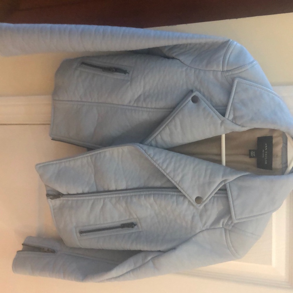 Ann Taylor light blue vegan leather jacket